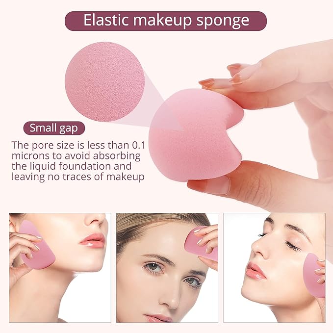 BEAKEY Makeup Sponge 6 Pack, Flat Duo Pink 0 Latex Blending Sponges