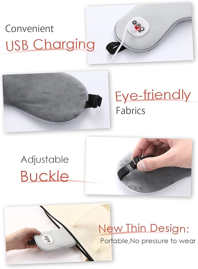 SandKing Wireless Heated Eye Massager with Cooling Eye Pad, Vibrating Heating Sleeping Mask for Men Women Kids -USB Charing Heated Eye Mask Electric for Dry Eyes, Relax,Travel