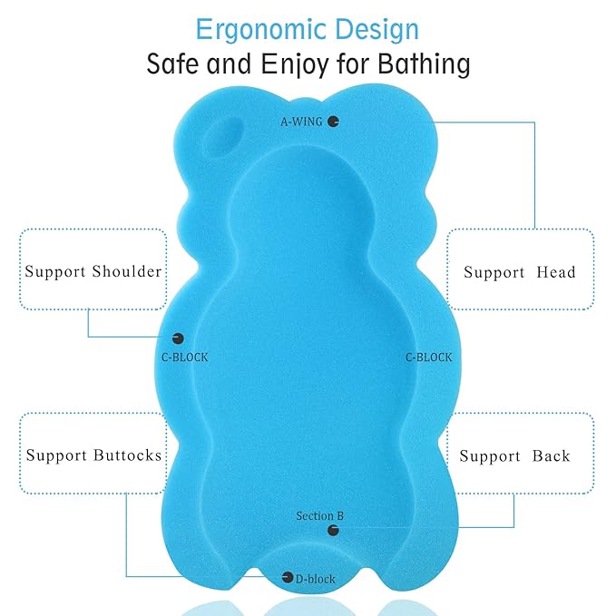 Baby Bath Cushion Infant Sponge Mat, Toddler & Newborn Bath Pad - Blue