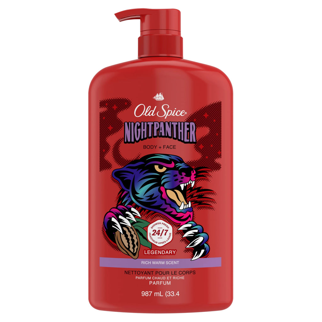 Old Spice Cleansing Body Wash for Men, 3X Defense, 24/7 Shower Fresh with Lasting Scent, 2 in 1 Body and Face Wash, Daily Men’s Wash and Shower Gel, NightPanther Rich Warm Masculine Scent, 33.4 oz
