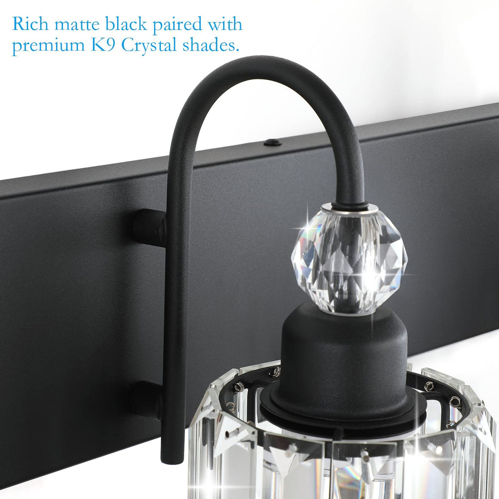 Ralbay Modern Vanity Lights - 2-Light Black Crystal Bathroom Wall Fixtures