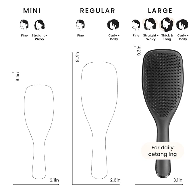 Tangle Teezer Large Ultimate Detangler Brush, Straight to Wavy Hair, Black