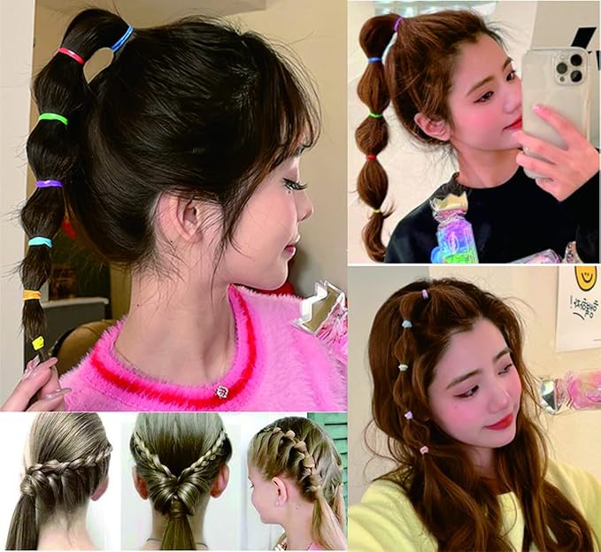 2000 PCS Black Hair Accessories Set: Mini Elastic Ponytail Bands, Non-Slip Small Ties for Girls, Soft Rubbers with 2 Topsy Tail Tools