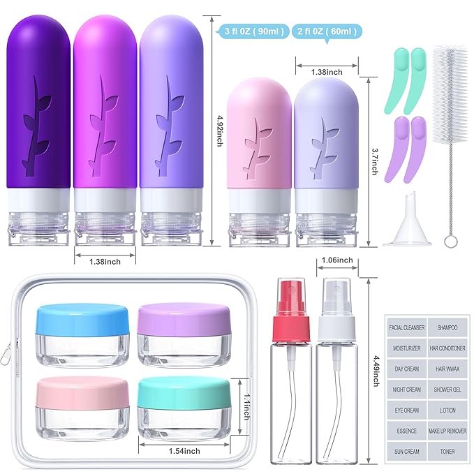 Aeomni 19 Pack travel Bottles for Toiletries, Silicone TSA Approved Travel Size Containers for toiletries Leak Proof Refillable Travel Accessories for Shampoo Conditioner Lotion