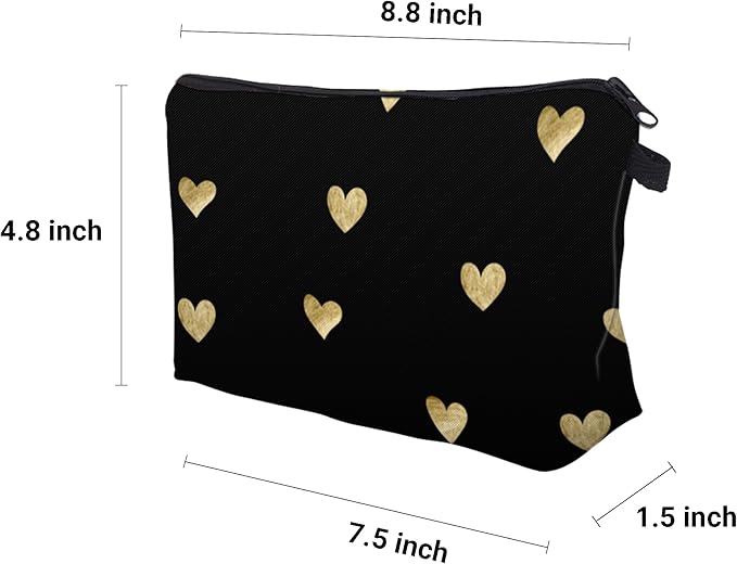 Aiphamy Cute Travel Makeup Bag Cosmetic Bag Small Pouch Gift for Women (Brushed Gold Heart)