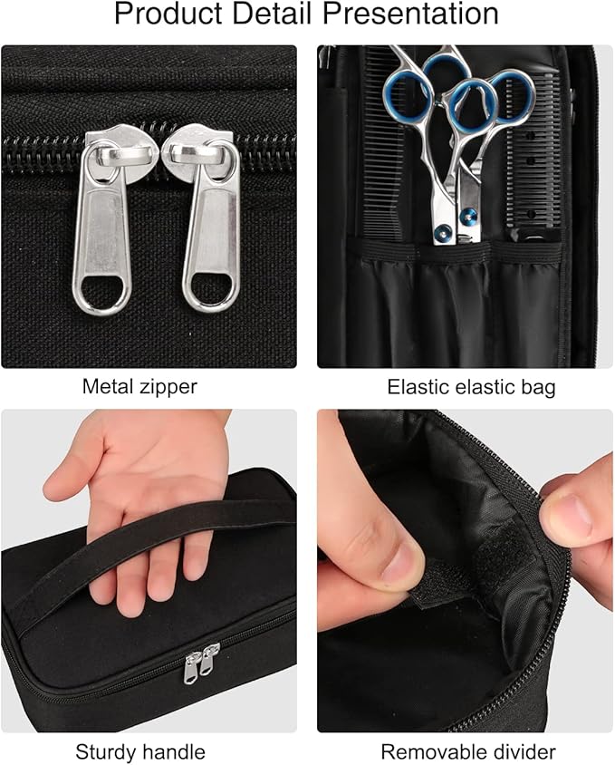 Meiiy Barber Tool Bag, Hair Clipper Bag Hair Cutting Scissors Storage Bag Shaving Kits Haircut Accessories Organizer Bag Gift for Women (Black)