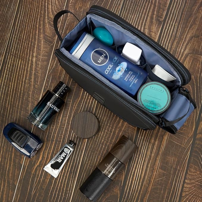 ZEEMO Trevel Toiletry Bag for Men, Full Open Dopp Kit with Dual Compartment