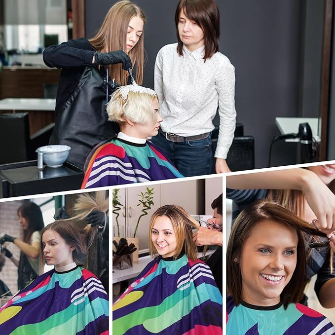 YELEGI Professional Hair Cutting Cape(2Pcs), Salon Barber Cape with Adjustable Snap Closure, Waterproof Hair Dye Color Cape Hair dressing stylist apron (Colorful)