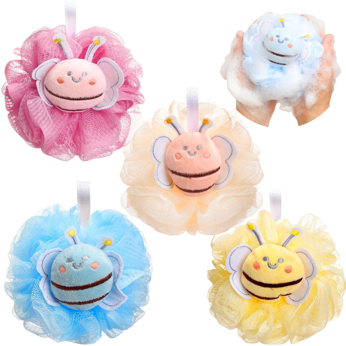 Reallnaive 4 Pcs Ice Cream Bath Loofah Cartoon Birthday Loofah Sponges
