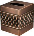 Monarch Abode Tissue Box Cover Square – Handcrafted Geo Embossed Antique Copper Finish Metal Tissue Holder Box for Bathroom Accessory, Aesthetic Decorative Facial Napkin Cube for Modern Home Décor