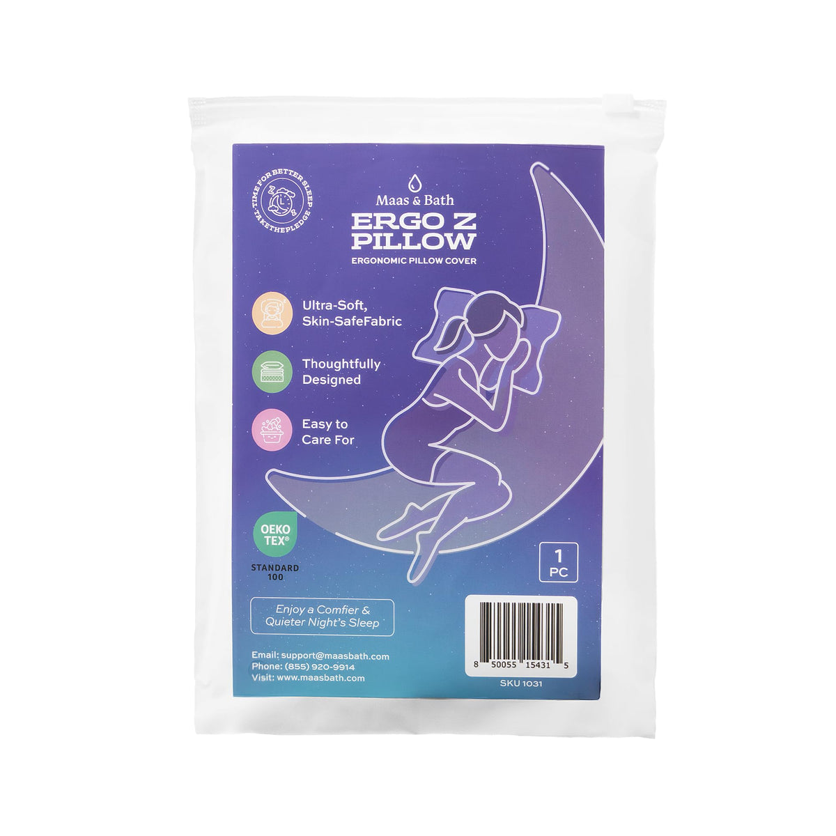 MAAS & BATH Ergo Z Pillowcase - Premium Breathable Pillow Case for Quality Sleep, Made with Machine Washable Non-Peeling Cotton Fabric, Easy-Open Hidden Zipper, Non-Toxic & Odorless