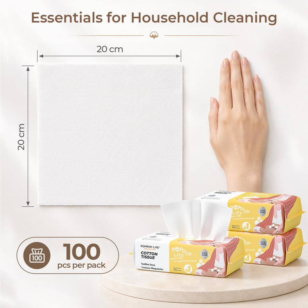 Disposable Face Towel 300 Count, 7.9"X7.9"Clean Face Towelettes for Washing Face, 100% Cotton Soft Dry Wipe, Biodegradable Face Towels & Facial Tissuel Travel Size for Cleaning,Makeup Removal