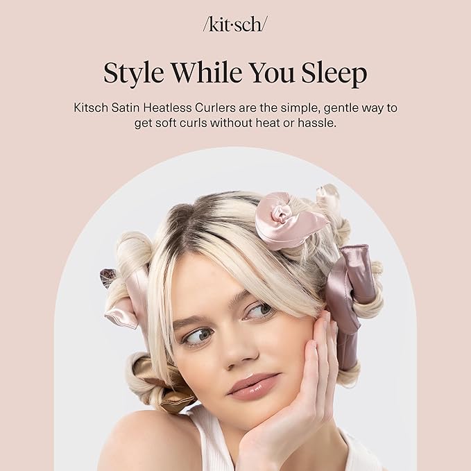 Kitsch Satin Flexi Rods, Heatless Curling Rods - No Heat Curls Overnight, Comfortable Hair Curlers to Sleep In for Frizz-Free and No Heat Damage Styling - 6pcs, Rosewood