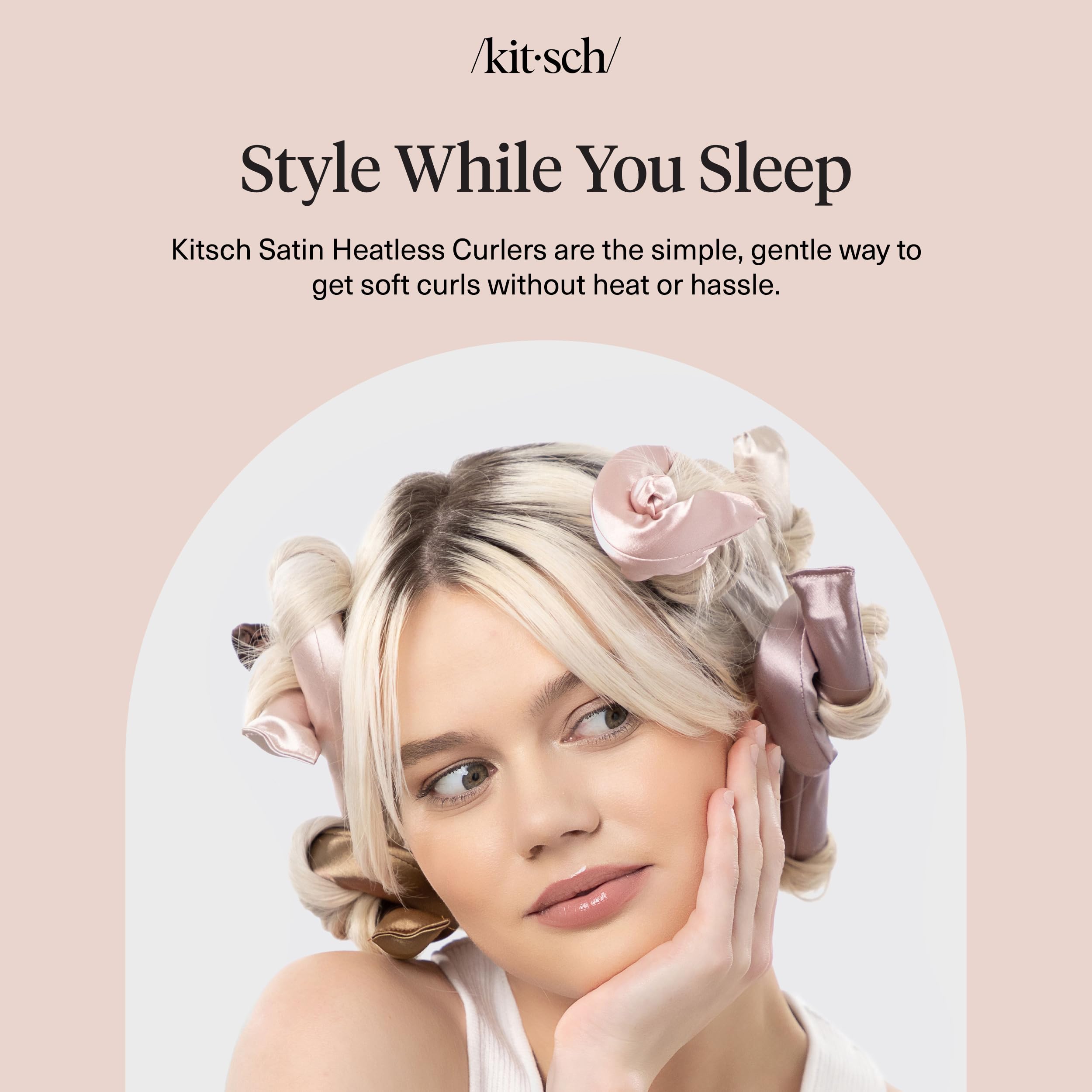 Kitsch Satin Flexi Rods, Heatless Curling Rods - No Heat Curls Overnight, Comfortable Hair Curlers to Sleep In for Frizz-Free and No Heat Damage Styling - 6pcs, Rosewood