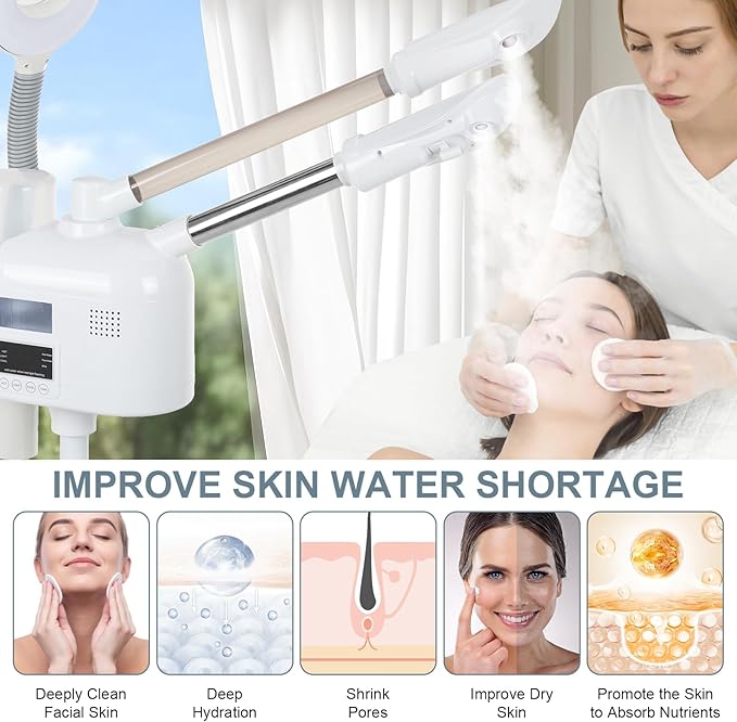 VARIPOWDER 3 in 1 Professional Facial Steamer for Face with Hot & Cold Nozzle 5X Magnifying Lamp Face Steamer for Esthetician vaporizador Facial Use at Home or Spa