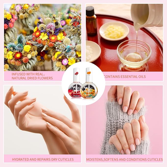 nbc BeautiLab Cuticle Oil, Nail Growth Oil Natural Blend of Jojoba, Vitamin E Nail Cuticle Oil for Repairs Cuticles Overnight Moisturizes and Strengthens Nails Cuticles 2 x 0.92 oz Orange & Rose