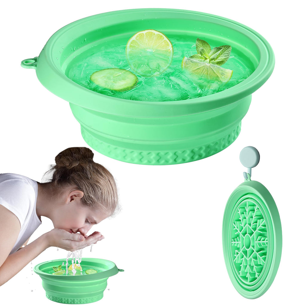 KOOK UDU Silicone Face Ice Bath Bowl with Built-In Icetray,Silicone and Foldable Face Tub,Ice Bath Water Chiller,Skin Tightening and Acne Relief for Home & Travel (Green)