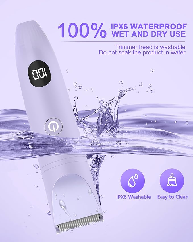 Bikini Trimmer for Women, Electric Razor for Pubic Hair 3-in-1, Bikini Shaver for Legs Body Hair, Womens Electric Razor IPX6 Waterproof, Gifts for Women,Purple