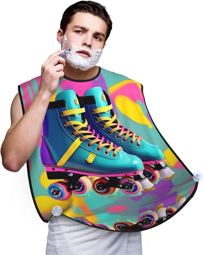 Purple And Teal Flowers Print Beard Bib Shaving Apron, Beard Hair Trimming Cape Gift For Dad