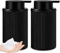 Matte Black Foaming Soap Dispenser, 2 Pack Ribbed Glass Foam Hand Soap Dispenser for Bathroom, Refillable Foaming Pump Bottle with Black Pump, Modern Dish Soap Foam Dispenser