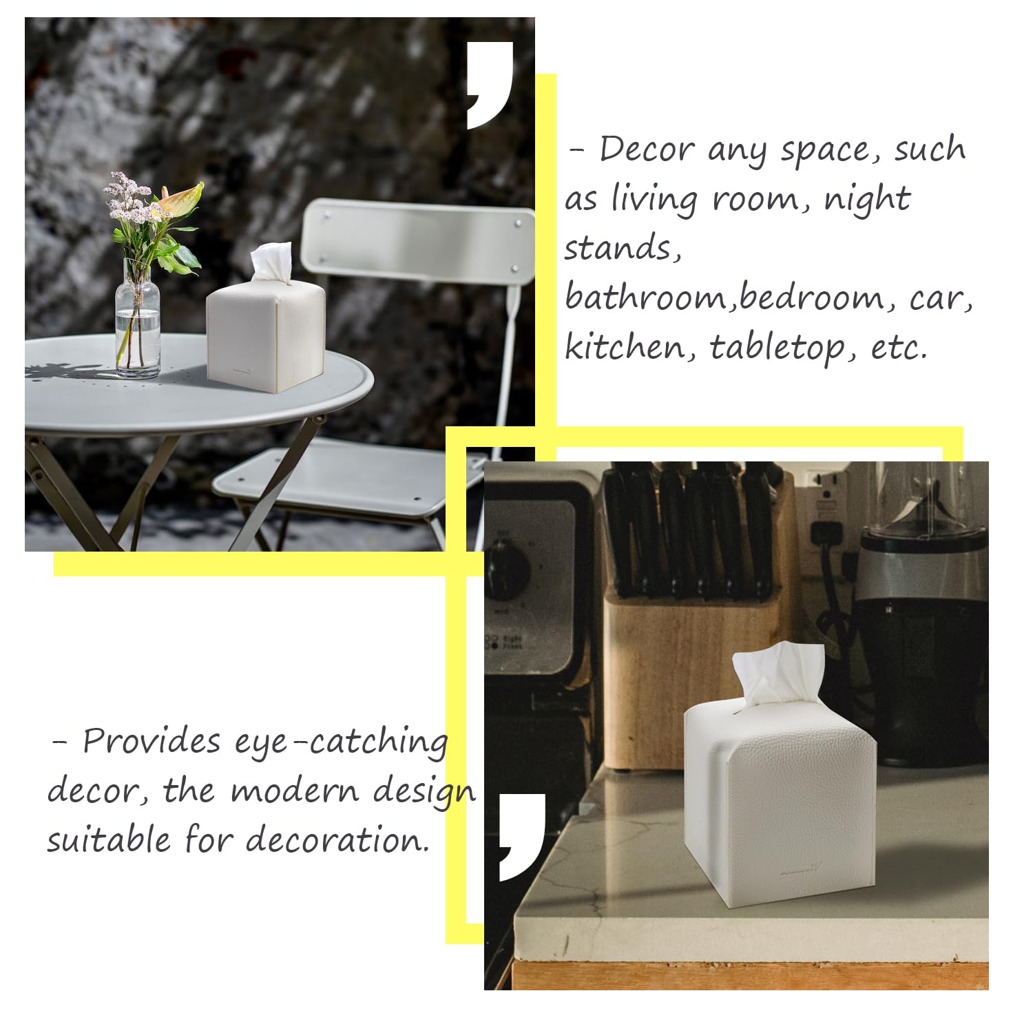PENGLONG Tissue Box Cover 5X5X5'' PU Leather Tissue Holder Square Tissue Cube Box Organizer for Bathroom Vanity Countertop, Car, Night Stands, Office, Home, Kitchen (1Pack, White)