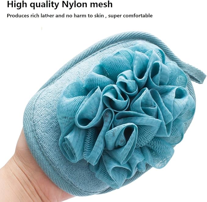 Amariver 3 Pack Body Sponge Brushes Pouf Mesh Brush Shower Glove with Flower Bath Ball