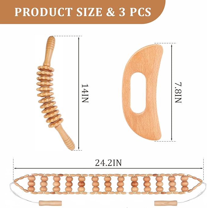 Toyven 3Pcs Wood Therapy Massage Tools Set for Body Sculpting