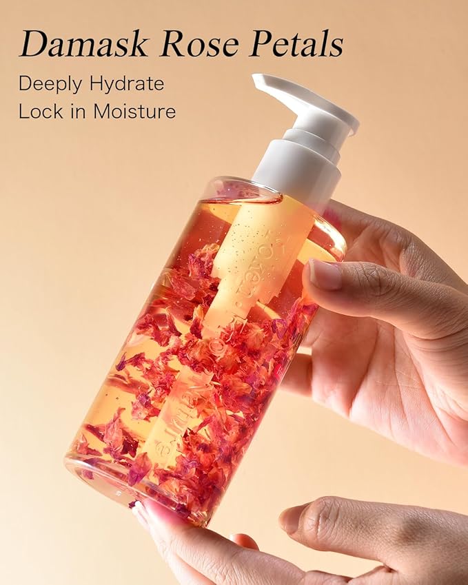 Organic Rose Multi-Use Body Oil For Skin Body, USDA Certified with Petals