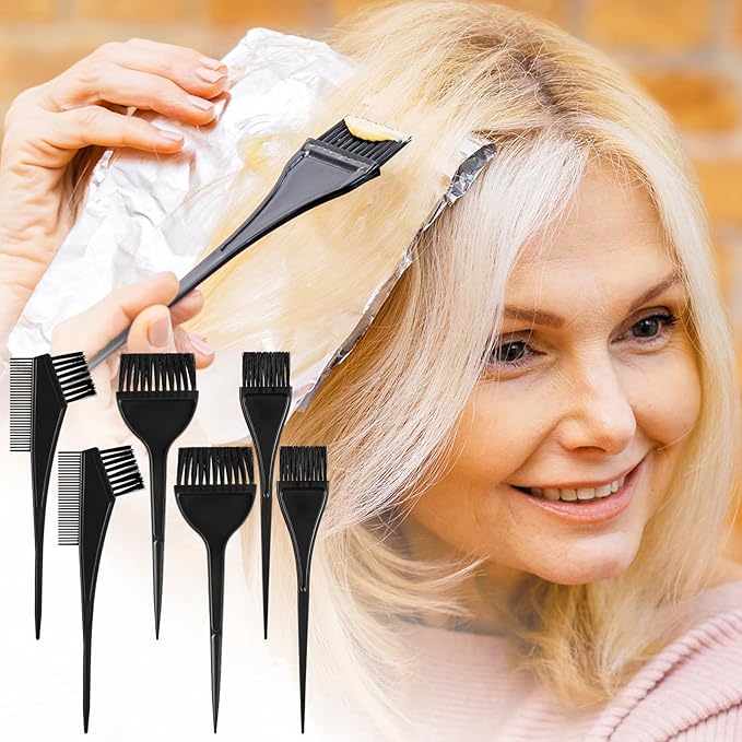 oruola 6pcs Hair Dye Brushes, Hair Coloring Brush, Professional Salon Color Brushes for Hairs Stylist,3 Styles Hairs Tint Dyeing Brush Set for Coloring and Dyeing