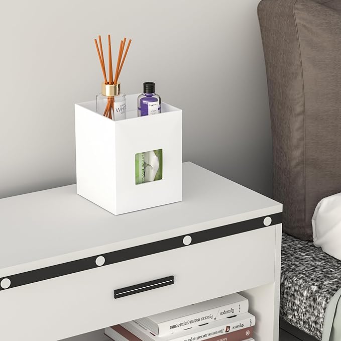 Hongtuocb White Acrylic Tissue Box Cover with Storage Tray,Square Acrylic Tissue Box Holder Napkin Dispenser for Bathroom Kitchen Home Office(White, 5.5x5.5x6.7)
