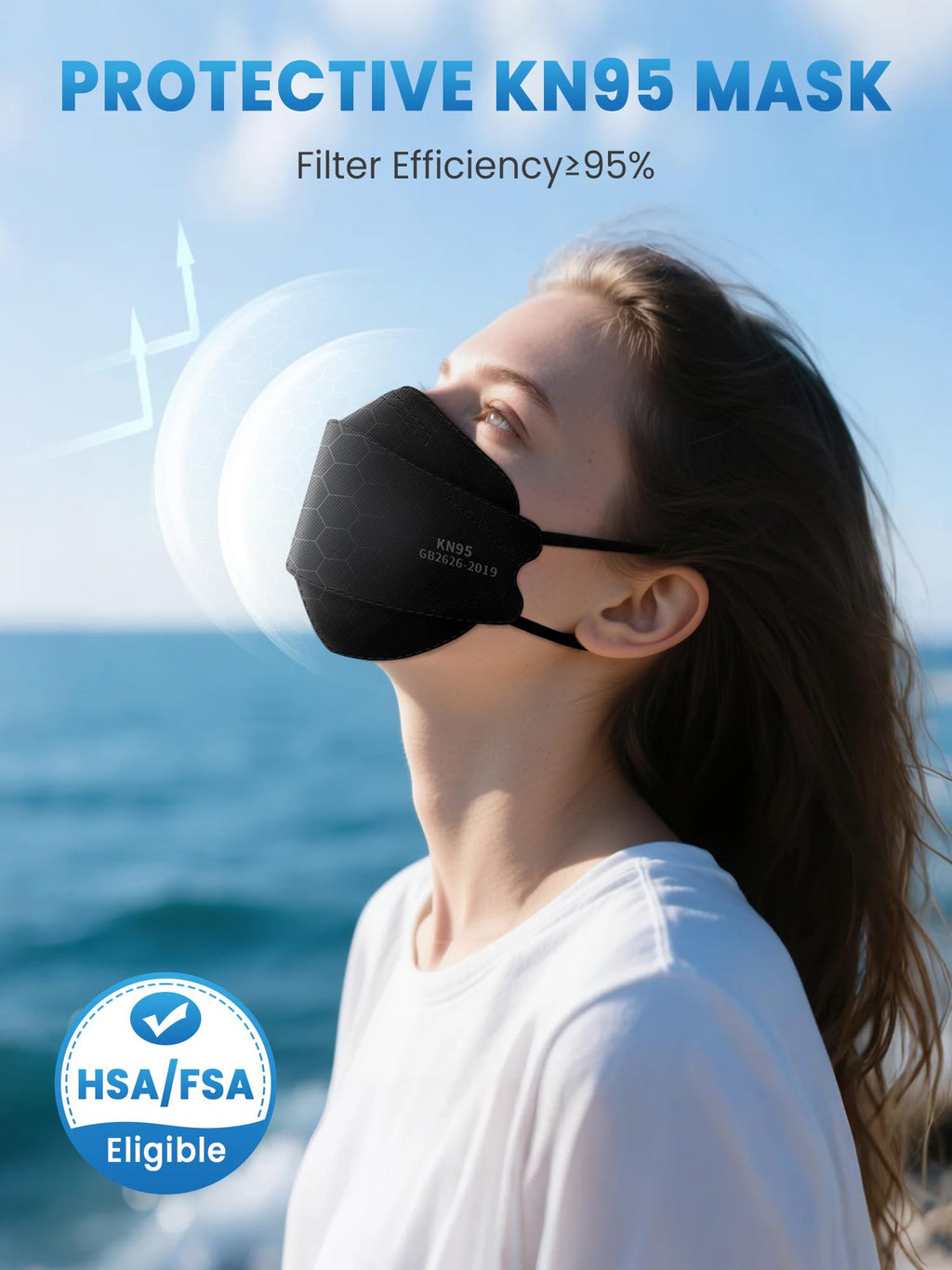 Borje KN95 Face Masks for Adults 50 Pack,5-Ply Black Disposable Face Mask Against PM 2.5 Smoke & Dust, Filtration Efficiency 95%