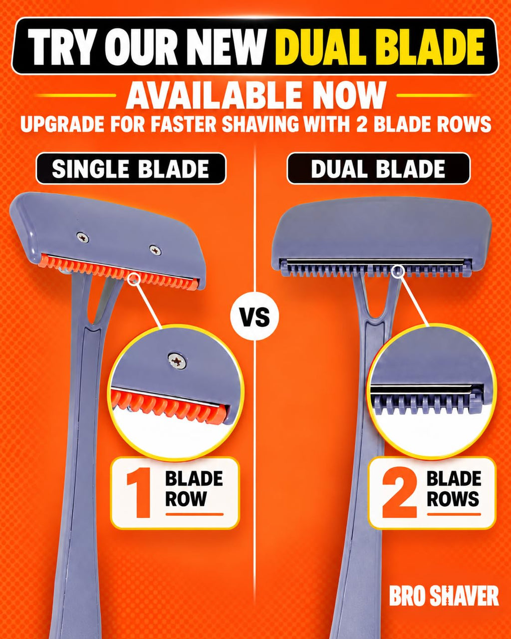 BroShaver 3.0 +6 Blades - Back Shaver for Men With 2 Shave Settings
