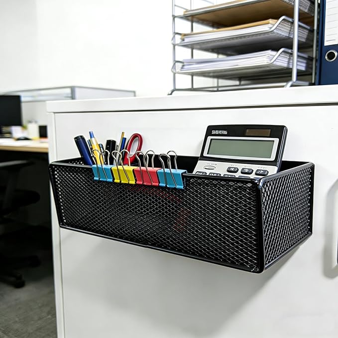Magnetic Basket Organizer Holder for Fridge，Magnetic Shelf for Washing Machine， Magnetic Mesh Basket, Black Rectangular Steel Shelf Organizer, 10.43 x 4.92 x 3.15 Inches (Black , 2pack)