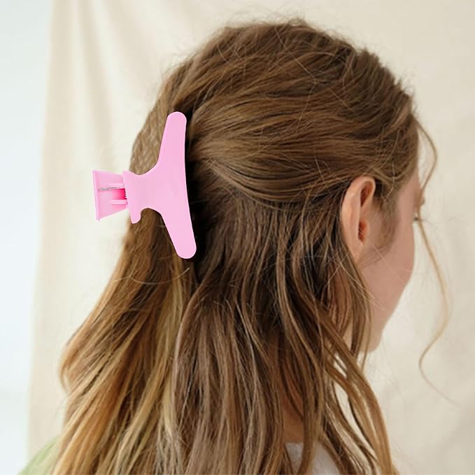 BAHABY Hair Clips for Styling Sectioning 12 Pack Pink Hot Pink Butterfly Clamps Hair Claw Clips Pro Salon Hair Clips for Styling, Sectioning, Cutting and Coloring