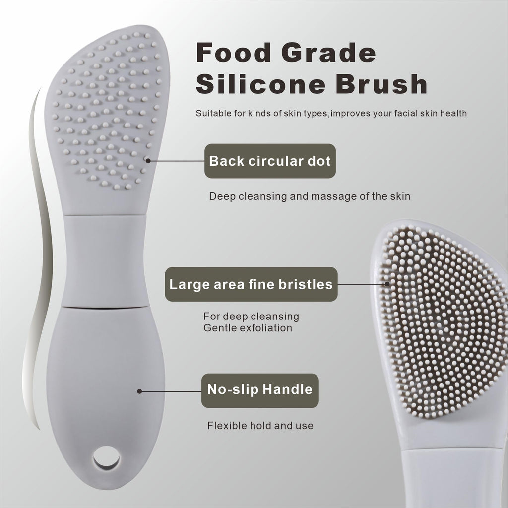 Blackhead Remover Tools, 2 in 1 Face Scrubber Black Head Remover for Face Nose, Silicone Face Mask Applicator Pore Cleaner Spatula Brush for Daily Skin Care, Deep Clean Master for Women Men (Gray)