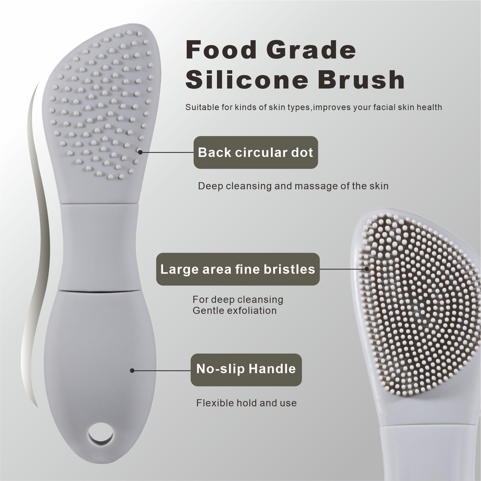 Blackhead Remover Tools, 2 in 1 Face Scrubber Black Head Remover for Face Nose, Silicone Face Mask Applicator Pore Cleaner Spatula Brush for Daily Skin Care, Deep Clean Master for Women Men (Gray)