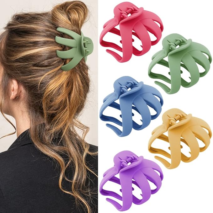 ATODEN Extra Large Claw Clips for Thick Hair - 5Pcs Jumbo Octopus Hair Clips, 3.15" Big Hair Claws for Women and Girls, Assorted Colors