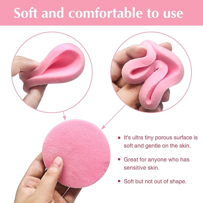 120 Pcs Facial Sponge Compressed,Face Cleansing Sponge Makeup Removal Sponge Pad,Exfoliating Wash Round Sponge for Women,Girls(Pink,Yellow)