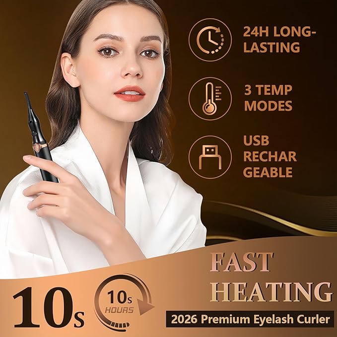 Heated Eyelash Curler - 2-in-1 Clip-Type Design, 3 Temperature Modes, USB Rechargeable Electric Eyelash Curler, Natural Curling 24H Long-Lasting Curl, Gift for Women & Girls, Brown Black