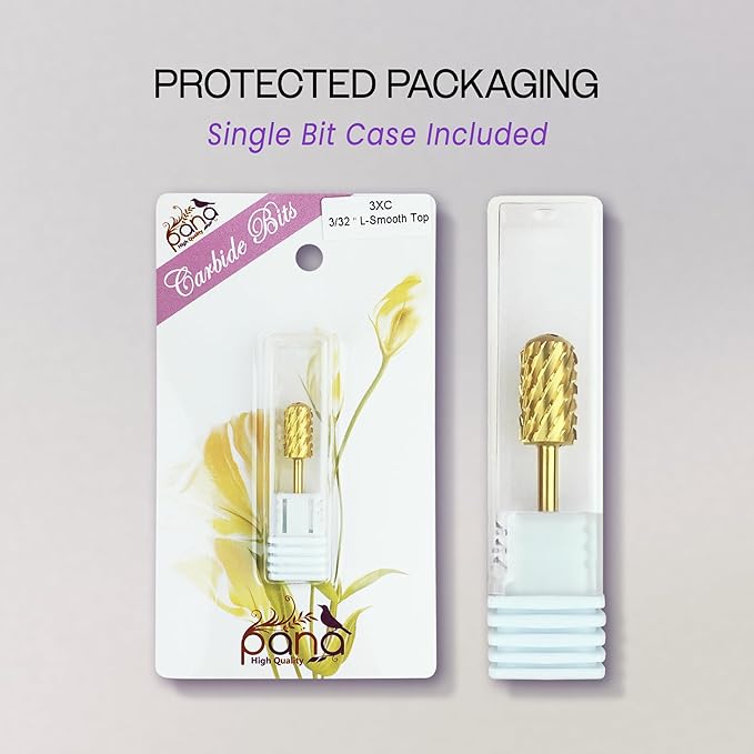 PANA 3/32" Large Smooth Round Top Safety Carbide Nail Drill Bit for Gel Polish & Acrylic Removal Nail Salon Manicure Pedicure Electric File Tools (Large Barrel - Gold, 3X Coarse)