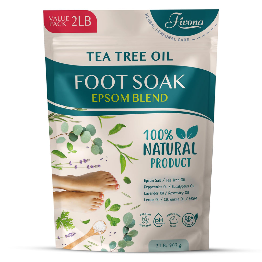 Foot Soak Epsom Salt with Tea Tree Oil 2 LB - Epsom Salt with Essential Oils for Healthy Toenails, Soothing Relief, Callus Softening - Pedicure Therapy for Soft, Rejuvenated Feet