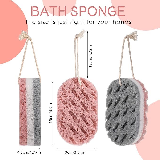 Dimeho 3PCS Bath Sponge for Women, Soft Bath Sponge, 3 Colors, Large Size