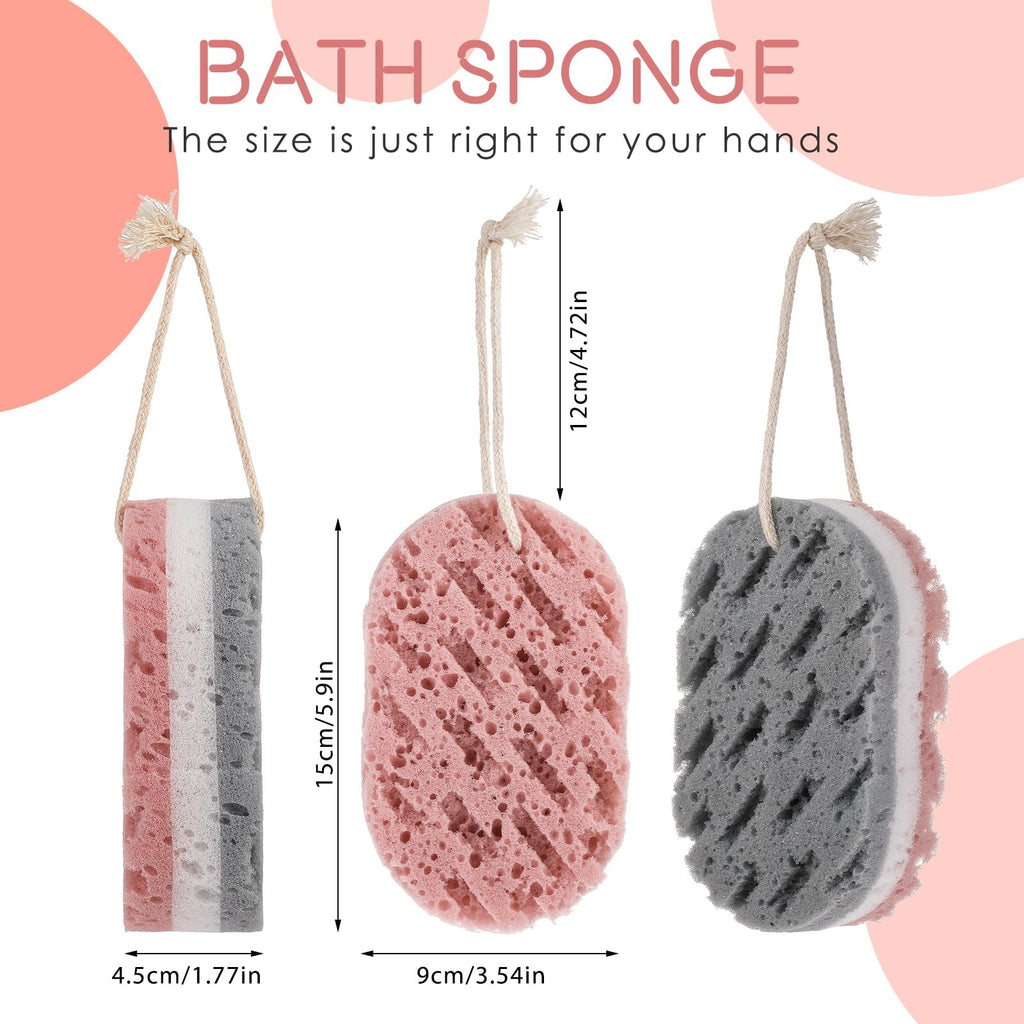 Dimeho 3PCS Bath Sponge for Women, Soft Bath Sponge, 3 Colors, Large Size