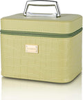 Sluxa Fashion makeup box, Portable leather hard cosmetic case with mirror, Professional train case make up box for women adults. (Green)