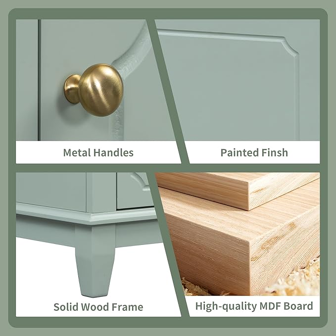 30" Bathroom Vanity with Sink, Harper & Bright Designs Free Standing Single Vanity Set with 3 Drawers and One Door with Storage Racks, Wood Storage Cabinet with Ceramic Basin for Bathroom, Light Green