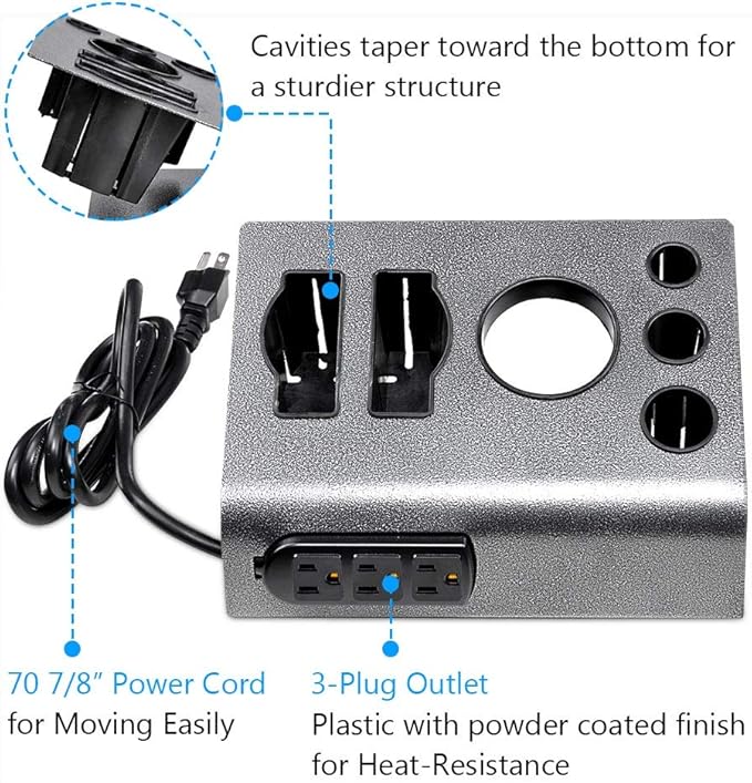 BYOOTIQUE 5-Hole & 6-Hole Tabletop Blow Dryer & Hair Iron Holder Salon Appliance Stand with 3 Outlets Hair Tool Organizer Hot Tools Organizer for Stylist Straightener Bathroom Supplies