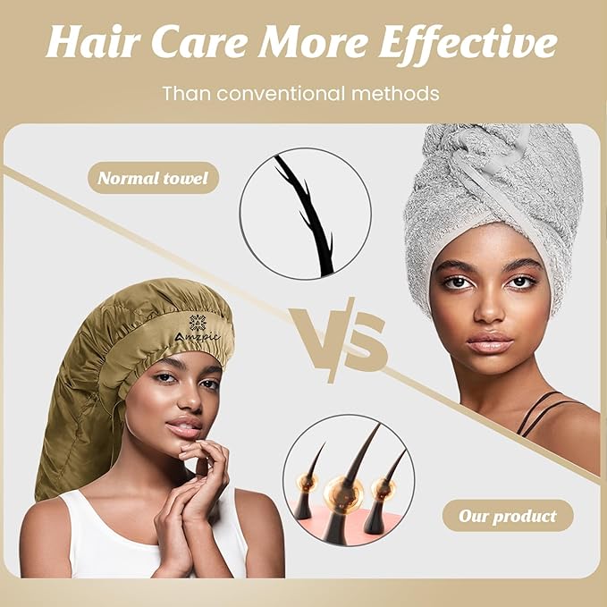Bonnet Hair Dryer Attachment - Bonnet Hood Dryer with Headband That Reduces Heat Around Ears and Neck, Use for Hair Styling, Hair Drying, Curling and Deep Conditioning (Extended Version, Gold)
