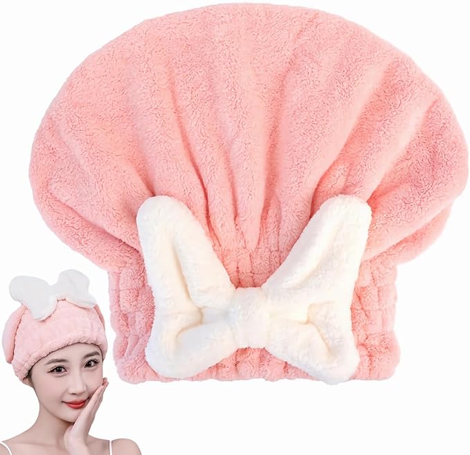 YUMINGUHC Microfiber Hair Drying Caps for Women Pink