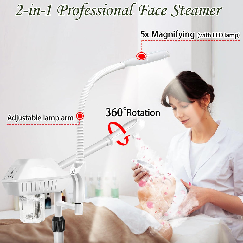 Salon Señor Professional Facial Steamer with 5X Magnifying Lamp,White