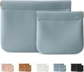 MEIBOOCH 2 Pack Small Makeup Bag for Women, New Organosilicon Super Fiber PU Leather Mini Cosmetic Bag for Travel, Coin Purse Organizer Storage Pouch (No Phrase Printed, Blue)